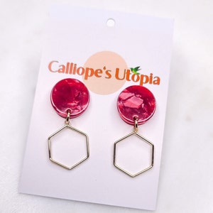 Dainty 18 Karat Gold Plated and Resin Geometric Earrings