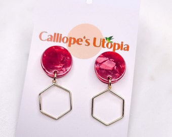Dainty 18 Karat Gold Plated and Resin Geometric Earrings