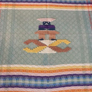 Aztec Vintage Hand woven blanket, tablecloth throw Muti colored square 49”x 49”