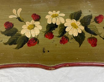 Vintage Dutch Folk Art Pennsylvania Small Stool Step Stool with Dasiies and Strawberries Cottage Farmhouse