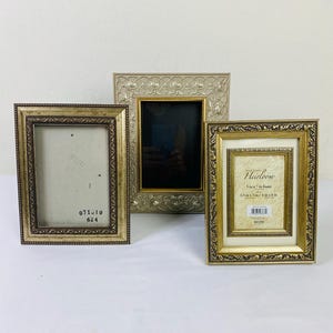Set of 3 Vintage Ornate Picture Frames Gold and Silver tone Hollywood Regency Victorian Table Top