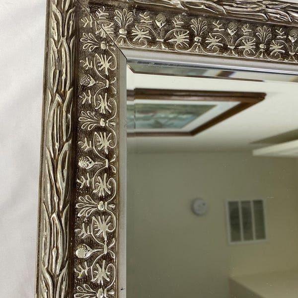 Vintage Art Nouveau style frame with beveled mirror silver Wall hanging