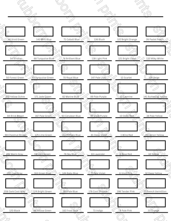 Kingart 424-60 PRO Marker Swatch Template: Color Names (PDF