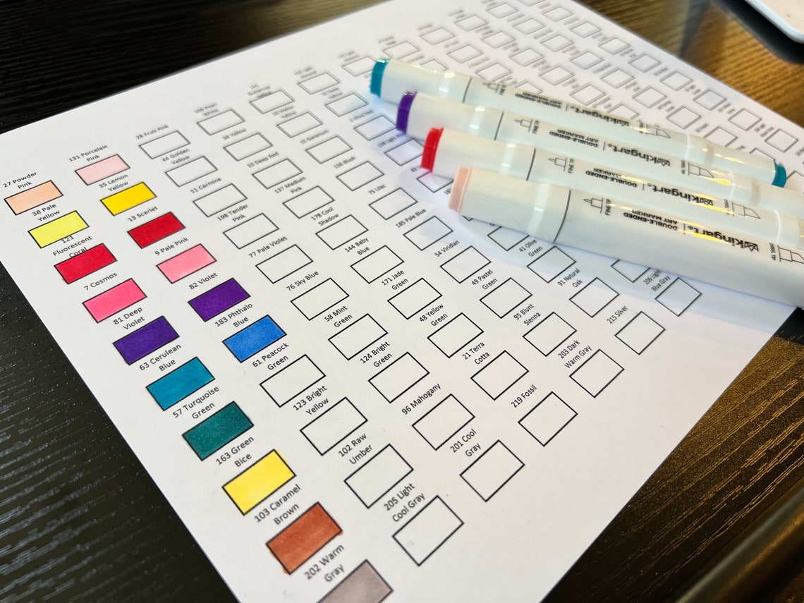 Swatch Template for Kingart Doubleended Art Marker 120 Count Paper Etsy Swatch Template for Kingart Doubleended Art Marker 120 Count Paper Etsy