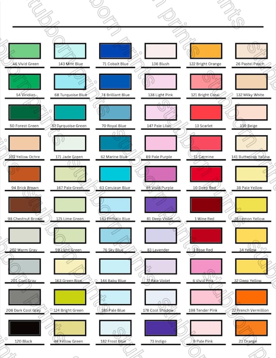Kingart 424-60 PRO Marker Swatch Template: Color Names (PDF