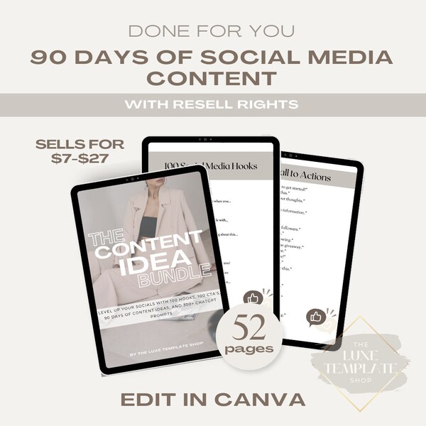 90 Days of Social Media Content | Done for You Guide | Viral Hooks CTA's ChatGPT | Master Resell Rights (MRR) & Private Label Rights (PLR)