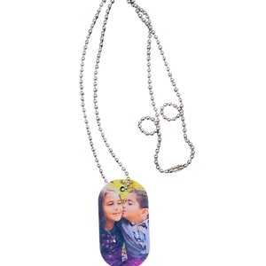 Personalized photo aluminum dog tag 1.1x2.1 inch. One sided and double sided available