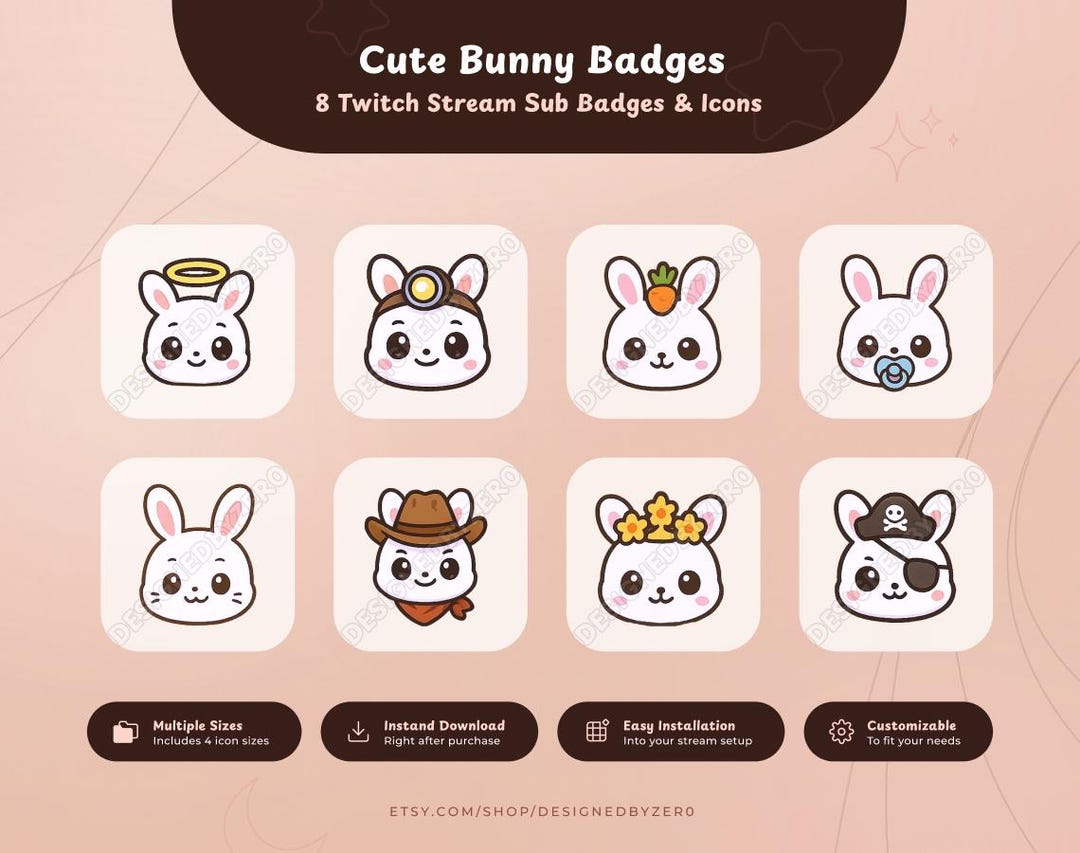 Meeting Roles Rabbit Icons 8 Cute Bunny Icons | Twitch Sub Badge | Cheer Badge | Bit Badge ...