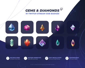 10 Gems And Crystal Icons | Twitch Sub Badge | Cheer Badge | Bit Badge | YouTube Icon | Reward Icon | Channel Point Icon | Discord Role Icon