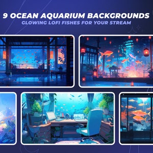 Peut inclure: Neuf fonds d'écran numériques représentant des poissons orange lumineux nageant dans un aquarium. Les fonds d'écran comprennent une pièce de style japonais, un bureau moderne et une vue sur une fenêtre.
