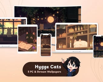 5 Autumn Cat Backgrounds | Desktop Wallpapers | Stream Screens | Hygge Style | Pet Stream Overlays | VTuber Backgrounds
