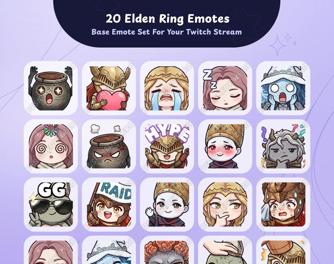 20 Elden Ring Emotes | Base Emote Set for Twitch Streamers | Chibi ...