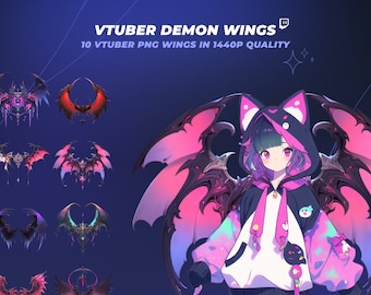 10 VTuber Demon Wings - Dark Wings dla Twoich zasobów Vtuber - Devil Wings i Dark Background dla Vtuberów i Streamerów Twitch