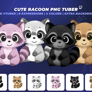 Racoon PNGTuber | 8 Face Expressions | Extra Background | Chibi VTuber | Twitch And YouTube Vtuber | Cute PNG VTuber | OBS Streamlabs Ready