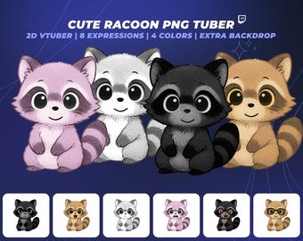 Mapache PNGTuber / 8 expresiones faciales / Fondo adicional / Chibi VTuber / Twitch y YouTube VTuber / Lindo PNG VTuber / OBS Streamlabs Ready