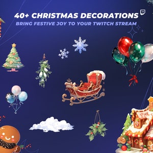 Twitch Christmas Bundle - 40+ Christmas Stream Overlays And VTuber Overlays - Sleigh, Snow And More - Christmas Background As VTuber Assets