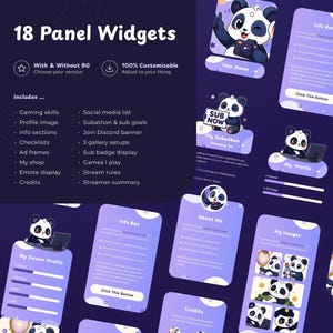 Mais de 55 painéis para transmissões ao vivo de panda roxo na Twitch | Painéis Figma personalizáveis | Panda fofo de anime | Painéis para VTubers | Ilustrações | Acessório imagem 2