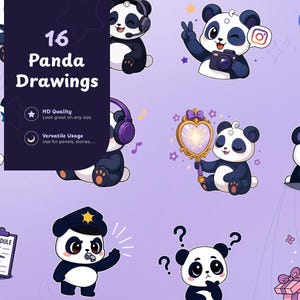 Mais de 55 painéis para transmissões ao vivo de panda roxo na Twitch | Painéis Figma personalizáveis | Panda fofo de anime | Painéis para VTubers | Ilustrações | Acessório imagem 4