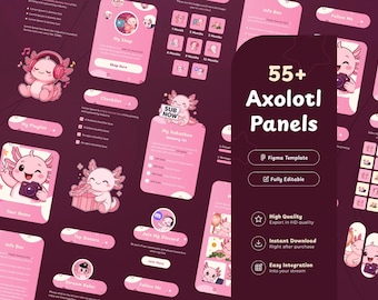 55+ Pink Axolotl Twitch Stream Panels Customizable Figma Panels