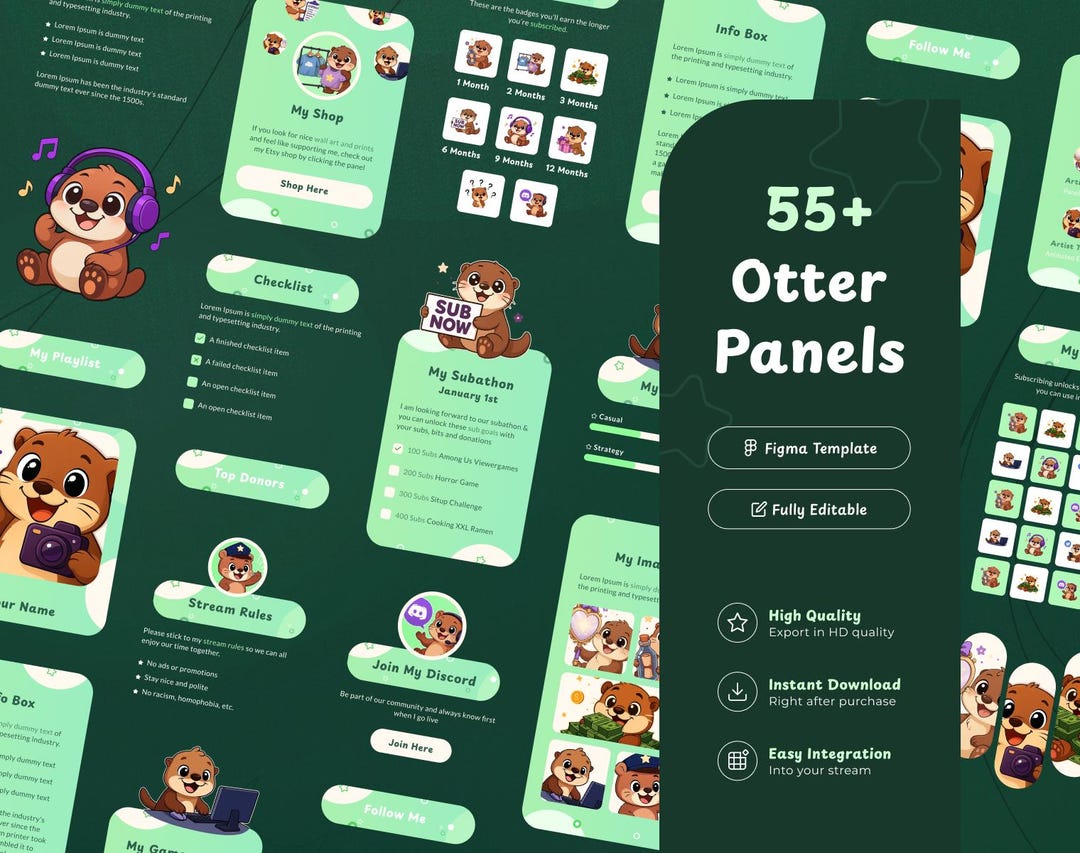 55+ Otter Twitch Stream Panels | Customizable Figma Panels | Cute Anime ...