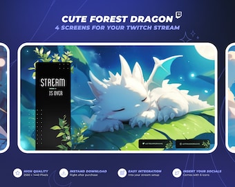 Cute Forest Dragon - Lofi Dragon Twitch Stream Backgrounds - 1440p - Start, Pause, End & Offline Cozy Twitch VTuber Backgrounds