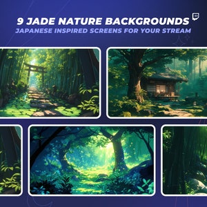 9 VTuber Backgrounds - Japanese Shrine House And Green Forest With Bamboo - Anime Background For Stream Overlay - Green Vtuber Asset
