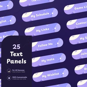 Mais de 55 painéis para transmissões ao vivo de panda roxo na Twitch | Painéis Figma personalizáveis | Panda fofo de anime | Painéis para VTubers | Ilustrações | Acessório imagem 3