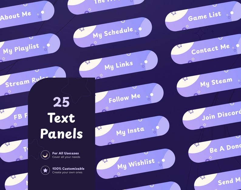 Mais de 55 painéis para transmissões ao vivo de panda roxo na Twitch | Painéis Figma personalizáveis | Panda fofo de anime | Painéis para VTubers | Ilustrações | Acessório imagem 3