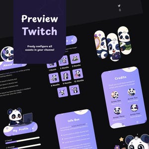 Mais de 55 painéis para transmissões ao vivo de panda roxo na Twitch | Painéis Figma personalizáveis | Panda fofo de anime | Painéis para VTubers | Ilustrações | Acessório imagem 5