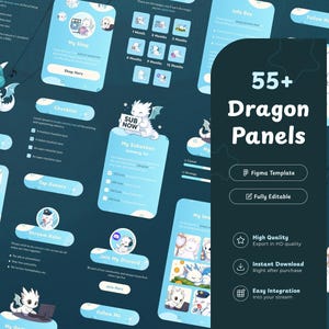 Más de 55 paneles de Twitch de White Dragon / Paneles de Figma personalizables / Lindo dragón de anime / Paneles de VTuber / Ilustraciones / Accesorios