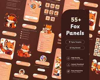 Mais de 55 painéis de transmissão da Orange Fox para Twitch | Painéis Figma personalizáveis | Raposa de anime fofa | Painéis VTuber | Ilustrações | Acessório