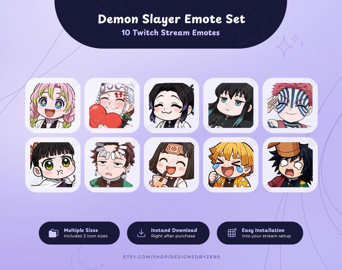Demon Emote Set Demon Slayer Emote Set | 10 Cute Chibi Emotes for Twitch Streamers ...