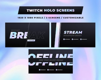 Animated HD 1080p Twitch Holo Screen Video Overlay Set - Stream Start, Pause & Offline Backgrounds (Modern Holo KDA Gradient Style)