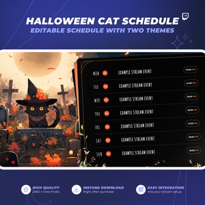 Halloween-Themed Lofi Stream Schedule For Your Twitch Stream - Witch Cat - Vtuber Schedule And Halloween Schedule In A Lo-Fi Style