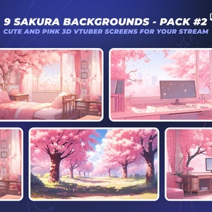 9 VTuber Backgrounds With Cherry Blossom And Sakura Background - Cute Anime Background And Stream Overlay - Vtuber Asset In Pink Lofi Style