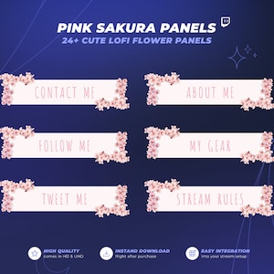 25 Twitch Stream Panels -  Cherry Blossom Stream Package - Anime Vtuber Panels - Sakura Vtuber Asset