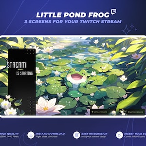 Cute Pond Frog - Anime Water Lily Twitch Stream Backgrounds - 1440p - Start, Pause & Offline