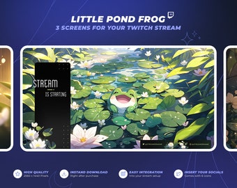 Cute Pond Frog - Anime Water Lily Twitch Stream Backgrounds - 1440p - Start, Pause & Offline