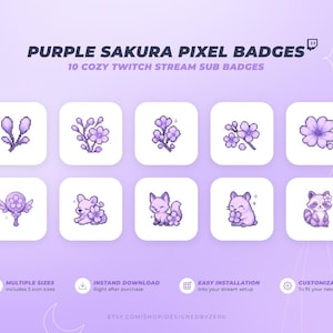 Purple Sakura Bloom Badges | Cute Cherry Blossom Badges | YouTube Discord Roles | Cozy Twitch Sub And Bit Badges | Channel Points Icons
