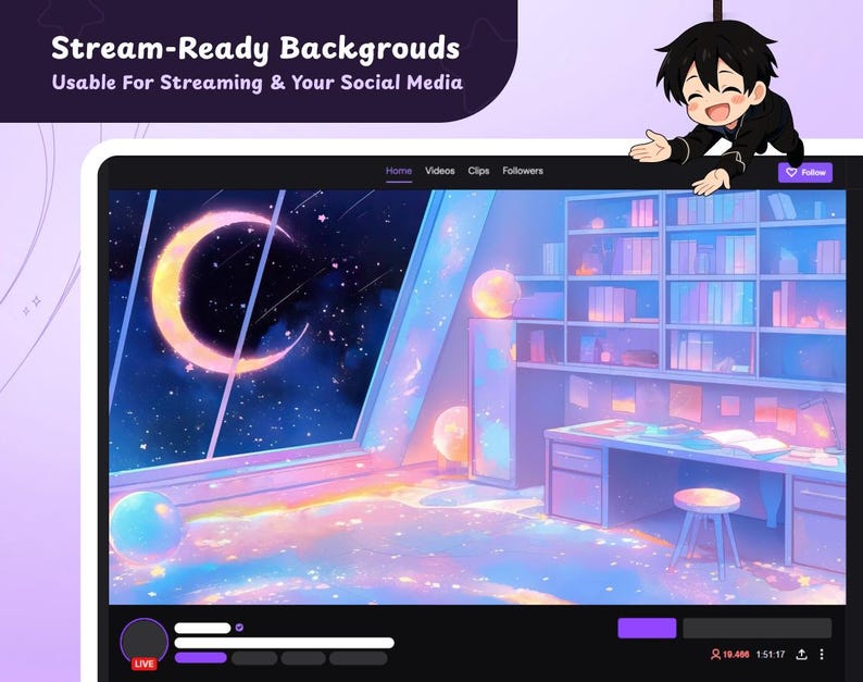 9 Cozy Moon Streamer Room Backgrounds | Desktop Wallpapers | Anime ...