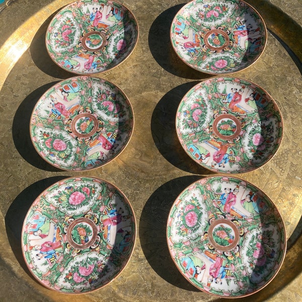 6 Rose Medallion Antique Small Plates 1869- 1920 Chinese Export ware