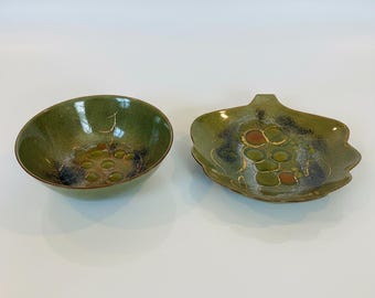 Signed Sasha Brastoff Enamel on Copper Leaf Dish & Bowl Set – Mid Century Modern Art set # 2