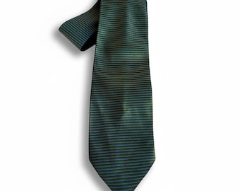Vintage Yves Saint Laurent Paris Silk Tie – Blue & Olive Striped Designer Necktie, Made in France