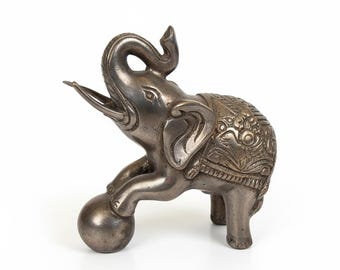 Vintage Brass Elephant Figurine | Ornate Indian Decor