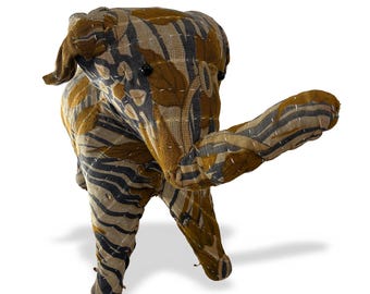 Handmade Indian Cotton Elephant | Tesoros Folk Art Decor | Vintage Textile Animal | Boho Global Home