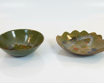 Signed Sasha Brastoff Enamel on Copper Leaf Dish & Bowl Set – Mid Century Modern Art set # 1