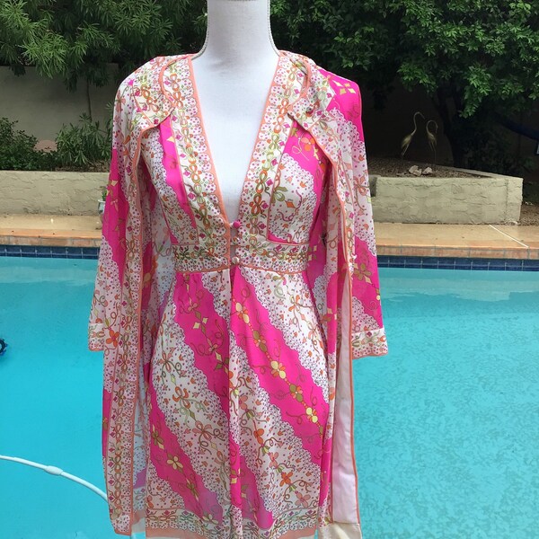 Emilio Pucci Formfit Rodgers Robe/Slip Jacket/Dress 2 piece set 1960’s Saks Fifth Ave