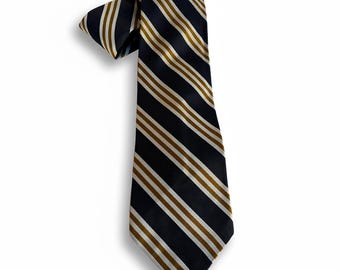 Vintage Donald Bunce Silk Tie | Navy, Gold & White Diagonal Stripe | Mid-Century American Necktie | Montclair NJ