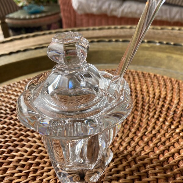 Baccarat Harcourt Mustard Jam Pot with Spoon.