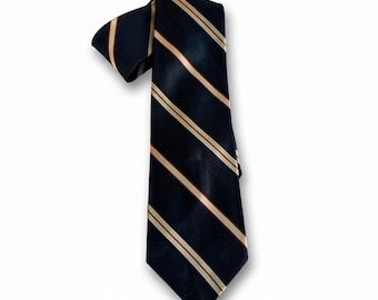Vintage Donald Bunce Silk Tie | Navy Blue Stripe Necktie | Mid-Century American Menswear | Made in USA